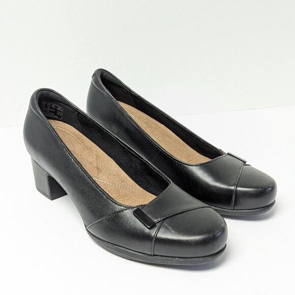 Clarks Rosalyn Belle Pumps, Black Leather, Womens 8.5 Wide - Picture 1 of 8